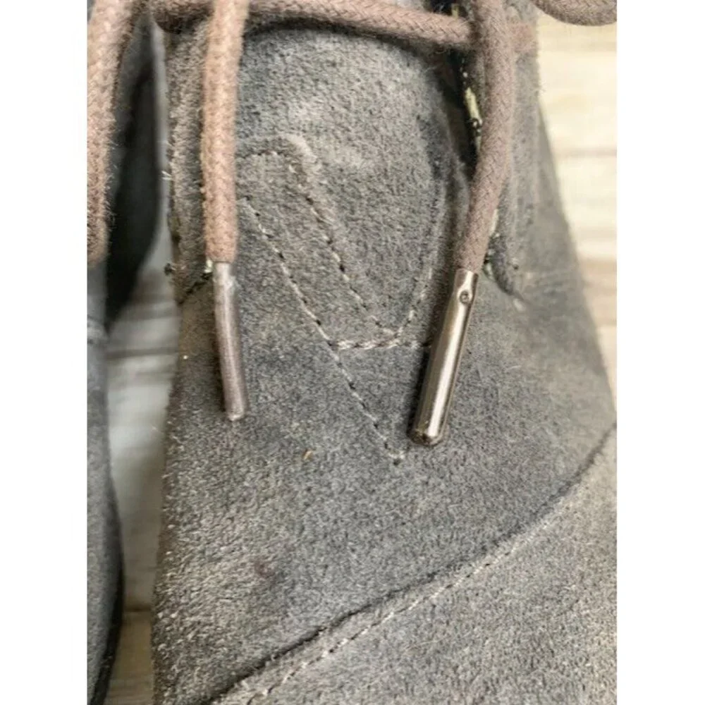 Toms Ankle Wedge Booties Solid Gray Suede 8.5‎ Laced Up #300716